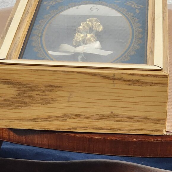 Ingraham USA Vintage Blue Gold Rose Etched Glass Quartz Analog Mantle Wall Clock - Picture 15 of 16